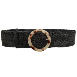 Remen "Straw crno bijeli svijet" elastični dim.89x4,8 cm crni- rem004